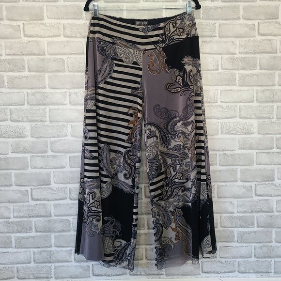 Petit Pois By Viviana G Black Paisley Abstract Pant Waist Stretch L Artsy Casual - Picture 8 of 9